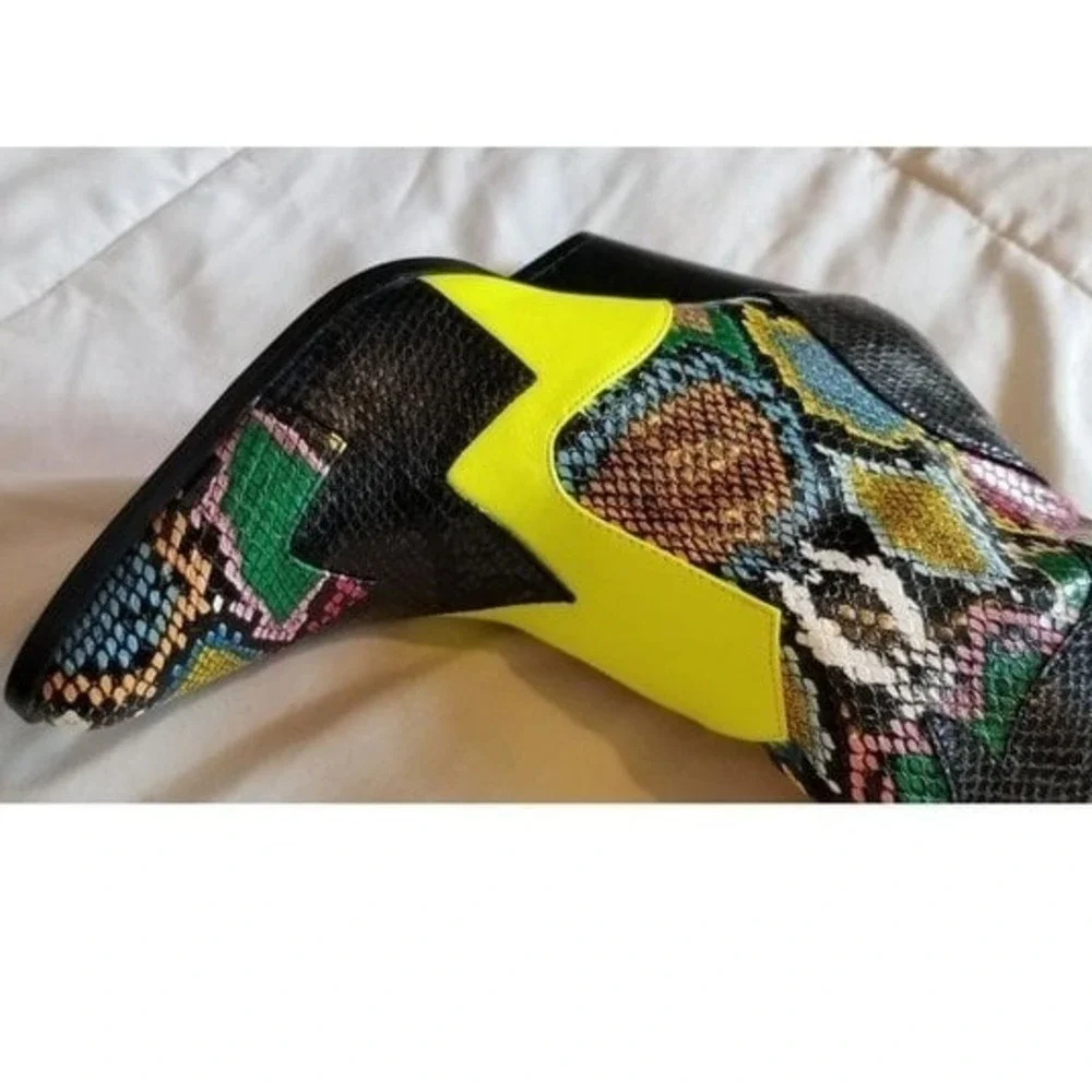 Snakeskin Print Cowboy Boots Western Neon‎ Yellow Accents Trendy Colorful